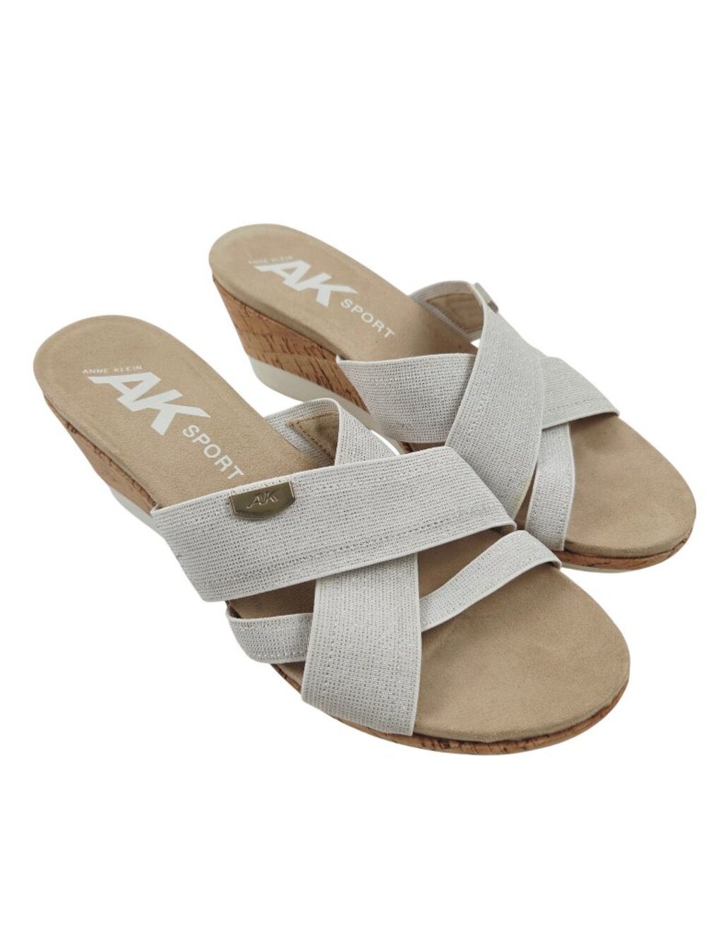Anne Klein AK Sport Womens Beige Wedge Sandals Size 9.5M Cross Strap Design